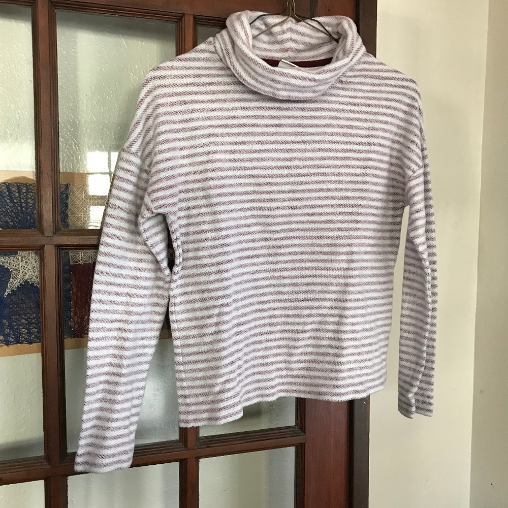 Pink and White Striped Sweater with Cowl Neck
